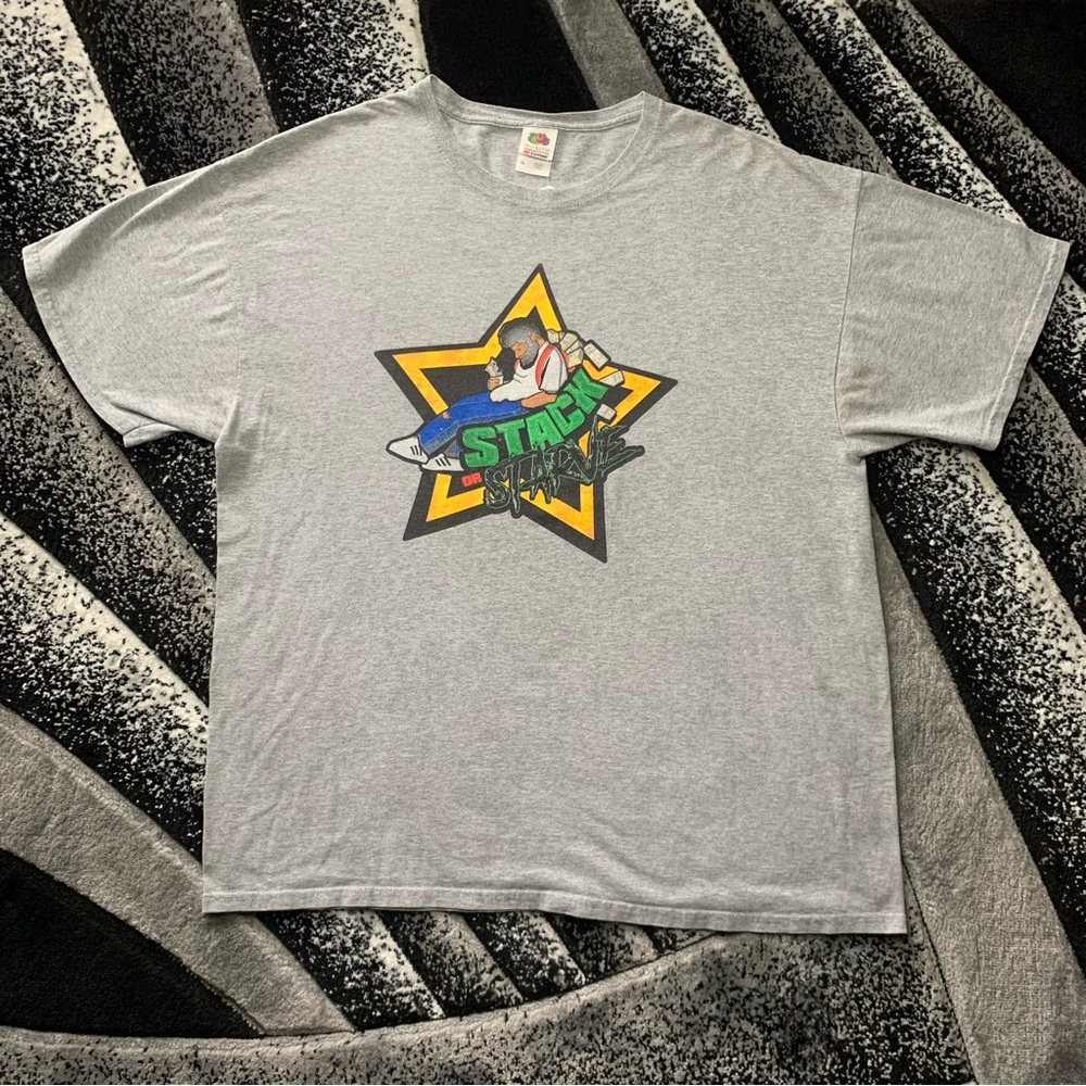 Stack or Starve Money Stacking Paper Grey T-shirt